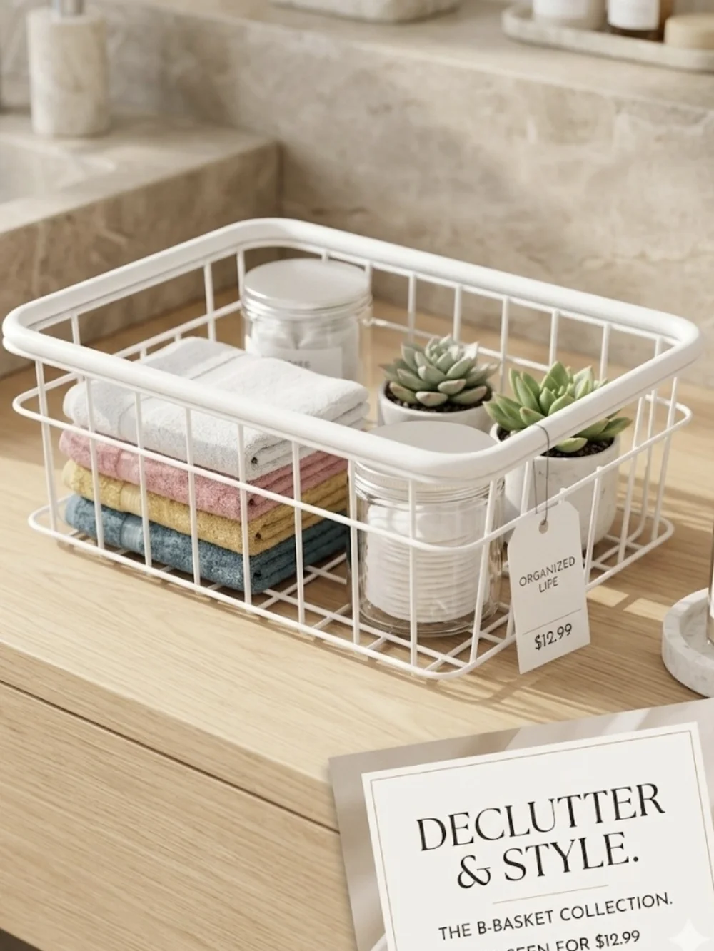 Organized Life White Wire Storage Basket - Bathroom & Home Organizer
